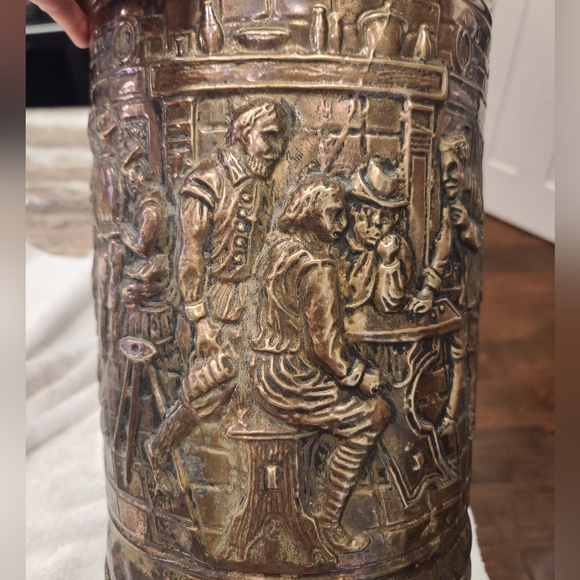 1930s Embossed Brass Trash Can/Umbrella Stand - Picture 1 of 8
